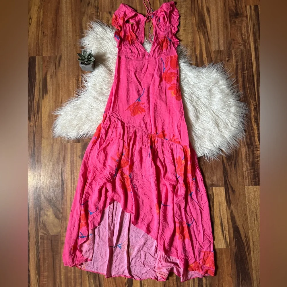 Free People She’s A Waterfall Floral Ruffle Maxi Dress Hot Pink - Picture 2 of 7